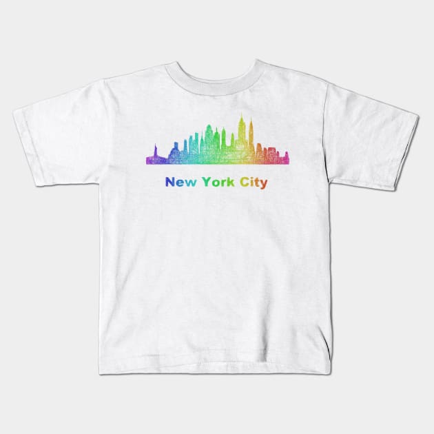 Rainbow New York City skyline Kids T-Shirt by DavidZydd